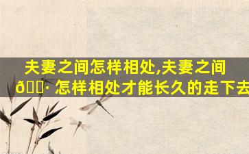 夫妻之间怎样相处,夫妻之间 🕷 怎样相处才能长久的走下去